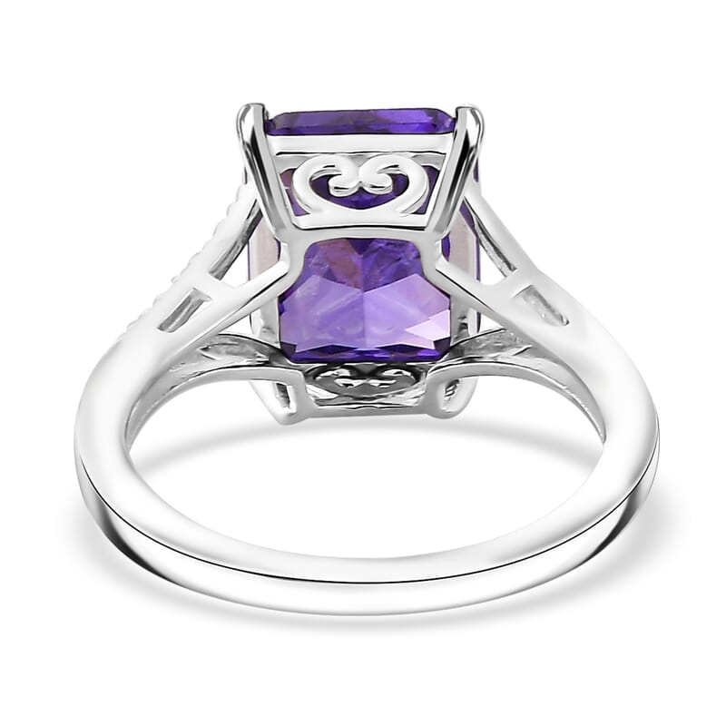 Simulated Blue Diamond Solitaire Ring in Sterling Silver (Size 10.0) 5.35 ctw