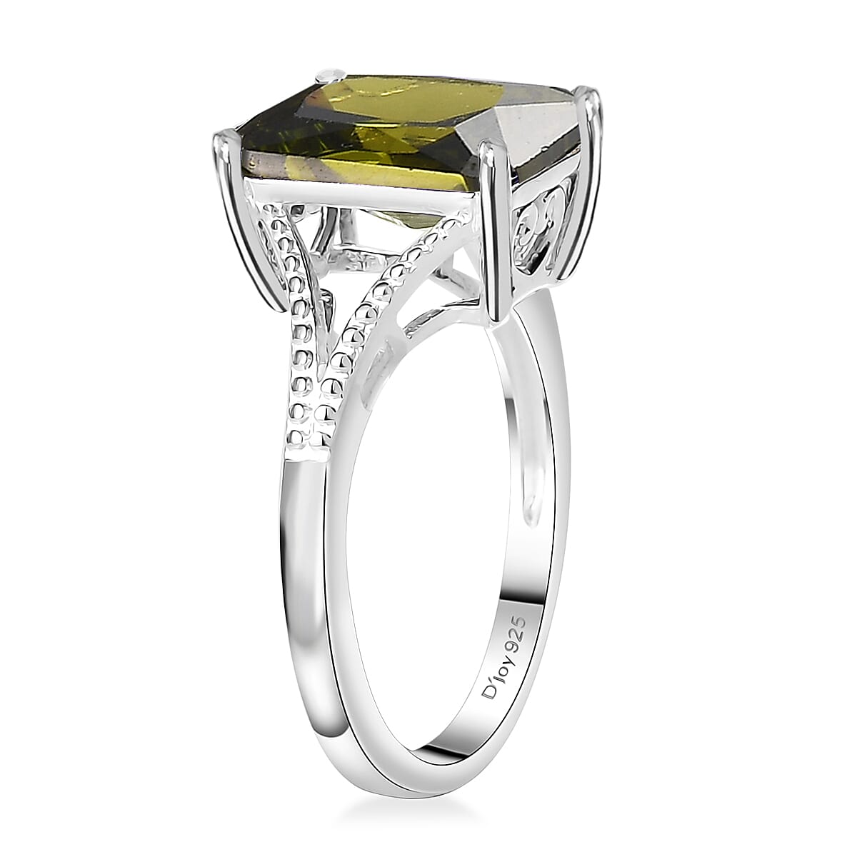 Simulated Green Diamond Solitaire Ring in Sterling Silver (Size 5.0) 5.25 ctw image number 3