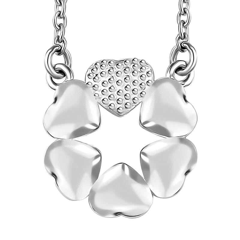 D'Joy Sterling Silver and Stainless Steel Chain Heart Necklace 18 Inches