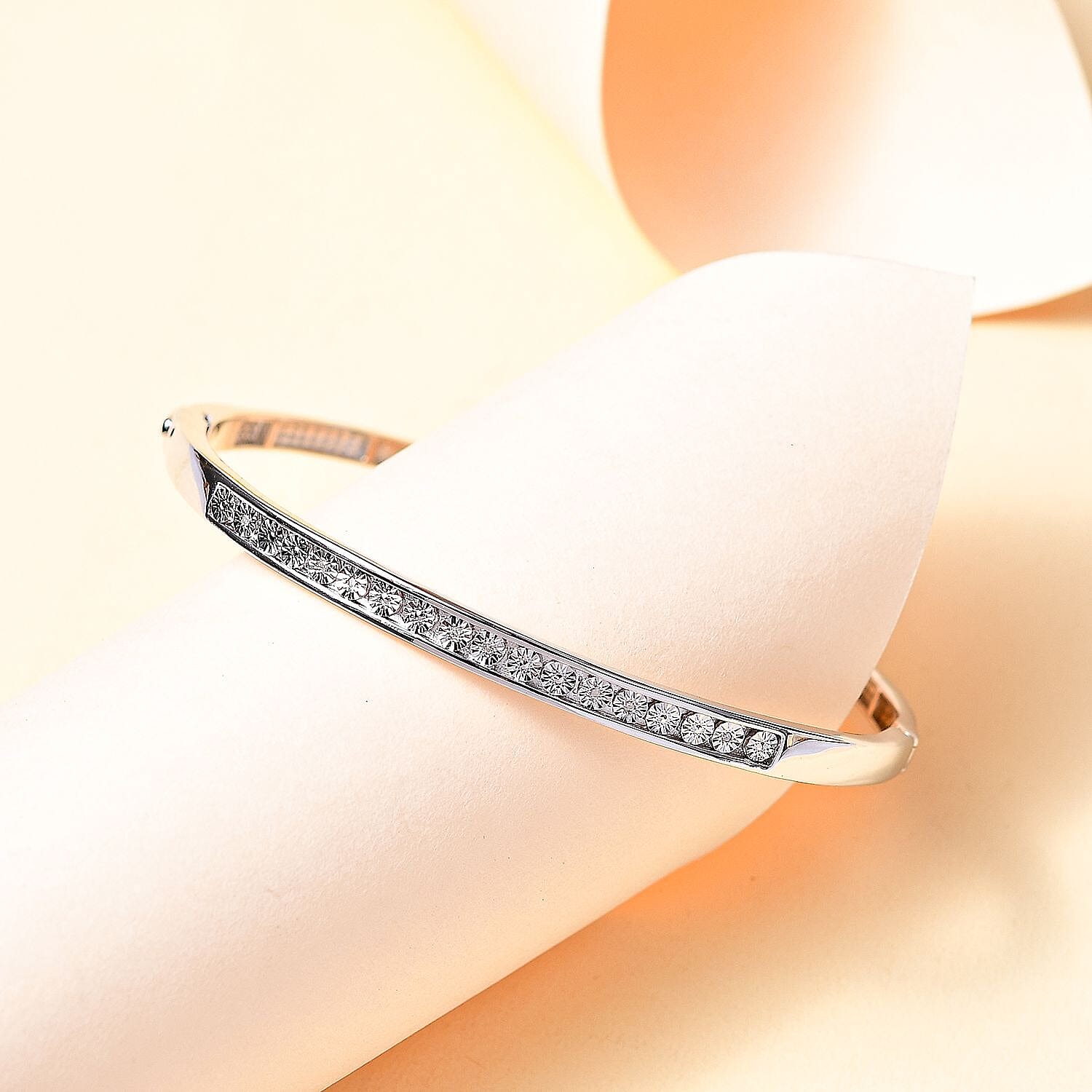 White Diamond Bangle in Goldtone (Size 7.5)