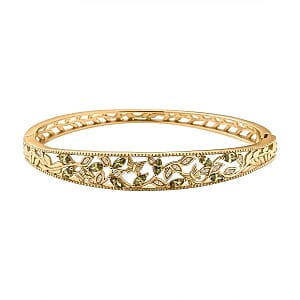 Simulated Green and White Diamond Bangle Bracelet in 18K YG Plated (7.50 In)
