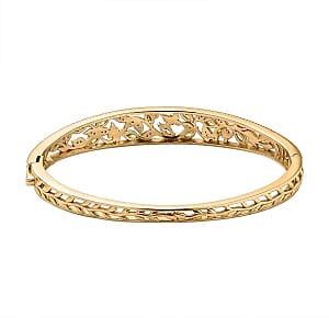 Simulated Green and White Diamond Bangle Bracelet in 18K YG Plated (7.50 In)