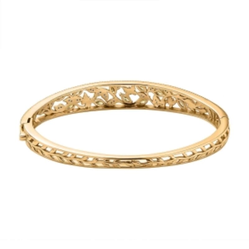 Simulated Green and White Diamond Bangle Bracelet in 18K YG Plated (7.50 In)
