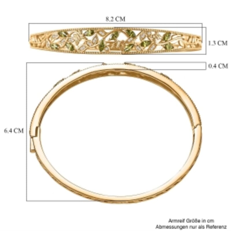Simulated Green and White Diamond Bangle Bracelet in 18K YG Plated (7.50 In)