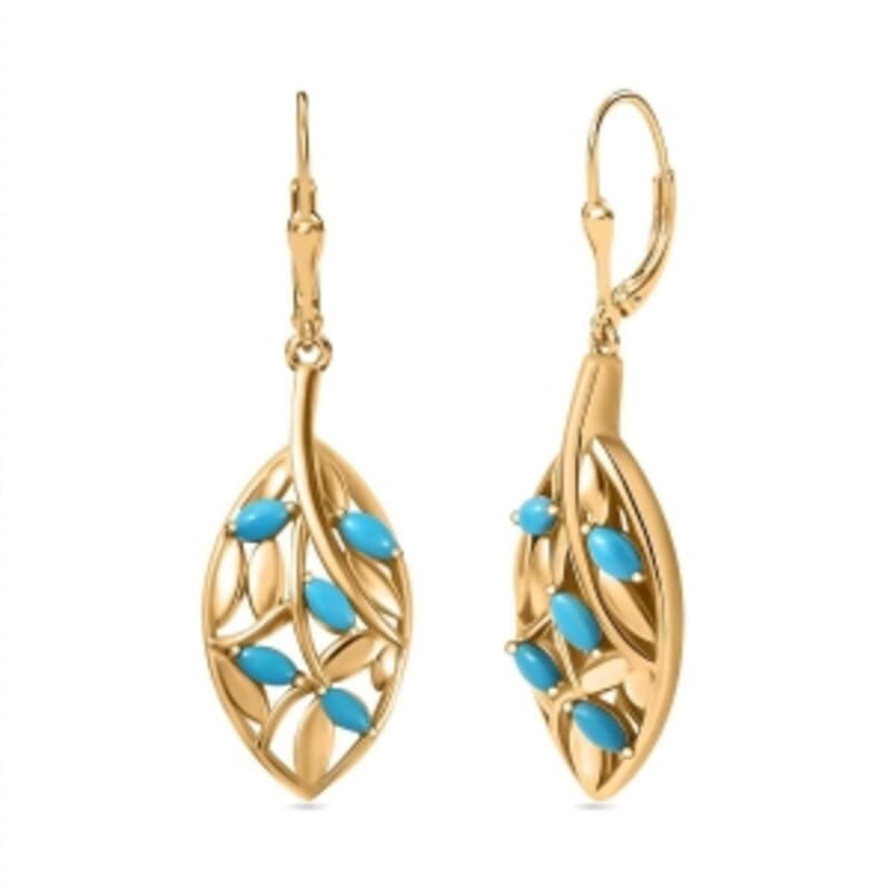 Sleeping Beauty Turquoise Cluster 0.80 ctw Earrings in Vermeil YG Over Sterling Silver