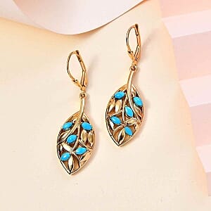 Sleeping Beauty Turquoise Cluster 0.80 ctw Earrings in Vermeil YG Over Sterling Silver