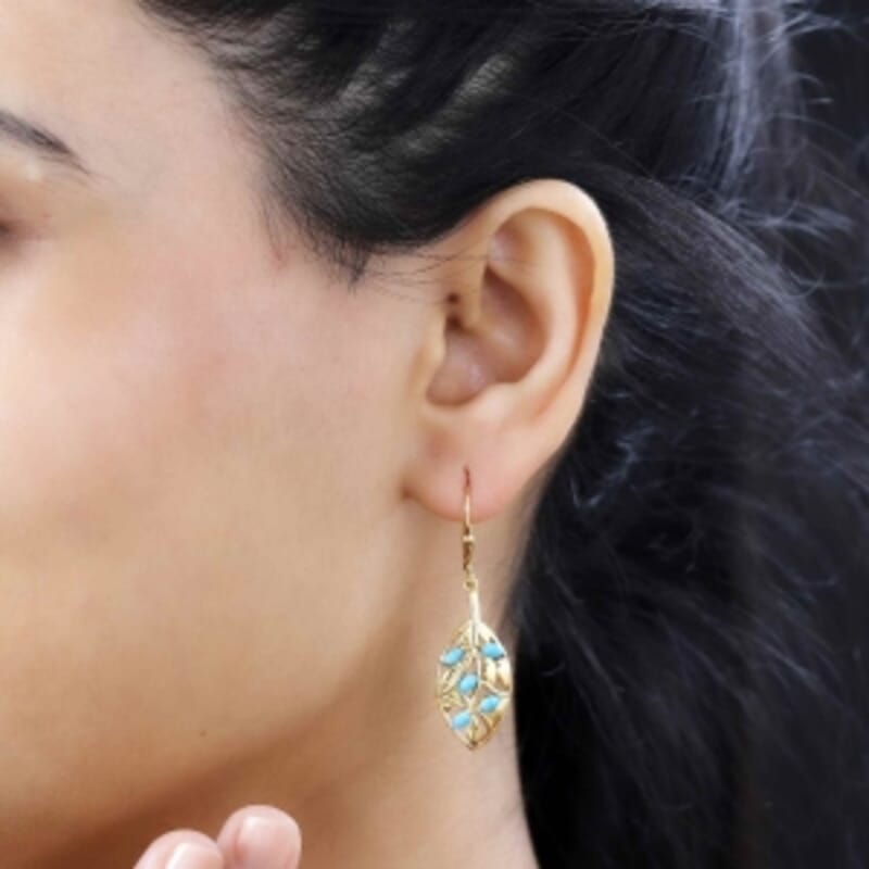 Sleeping Beauty Turquoise Cluster 0.80 ctw Earrings in Vermeil YG Over Sterling Silver