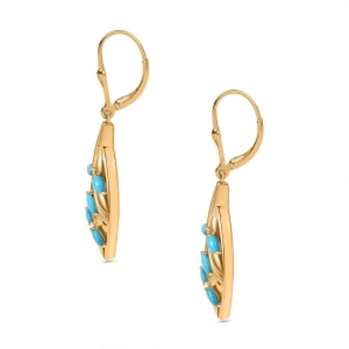 Sleeping Beauty Turquoise Cluster 0.80 ctw Earrings in Vermeil YG Over Sterling Silver image number 2