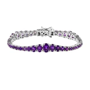 GP Art Deco Collection African Amethyst Bracelet in Rhodium Over Sterling Silver (6.50 In) 9.80 ctw