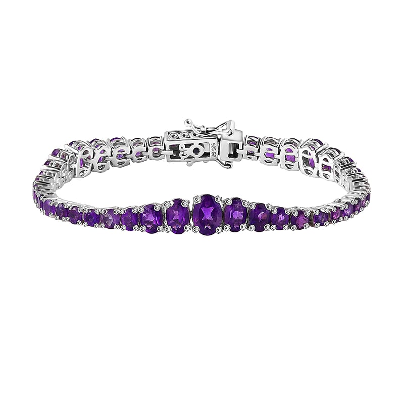GP Art Deco Collection African Amethyst Bracelet in Rhodium Over Sterling Silver (6.50 In) 9.80 ctw