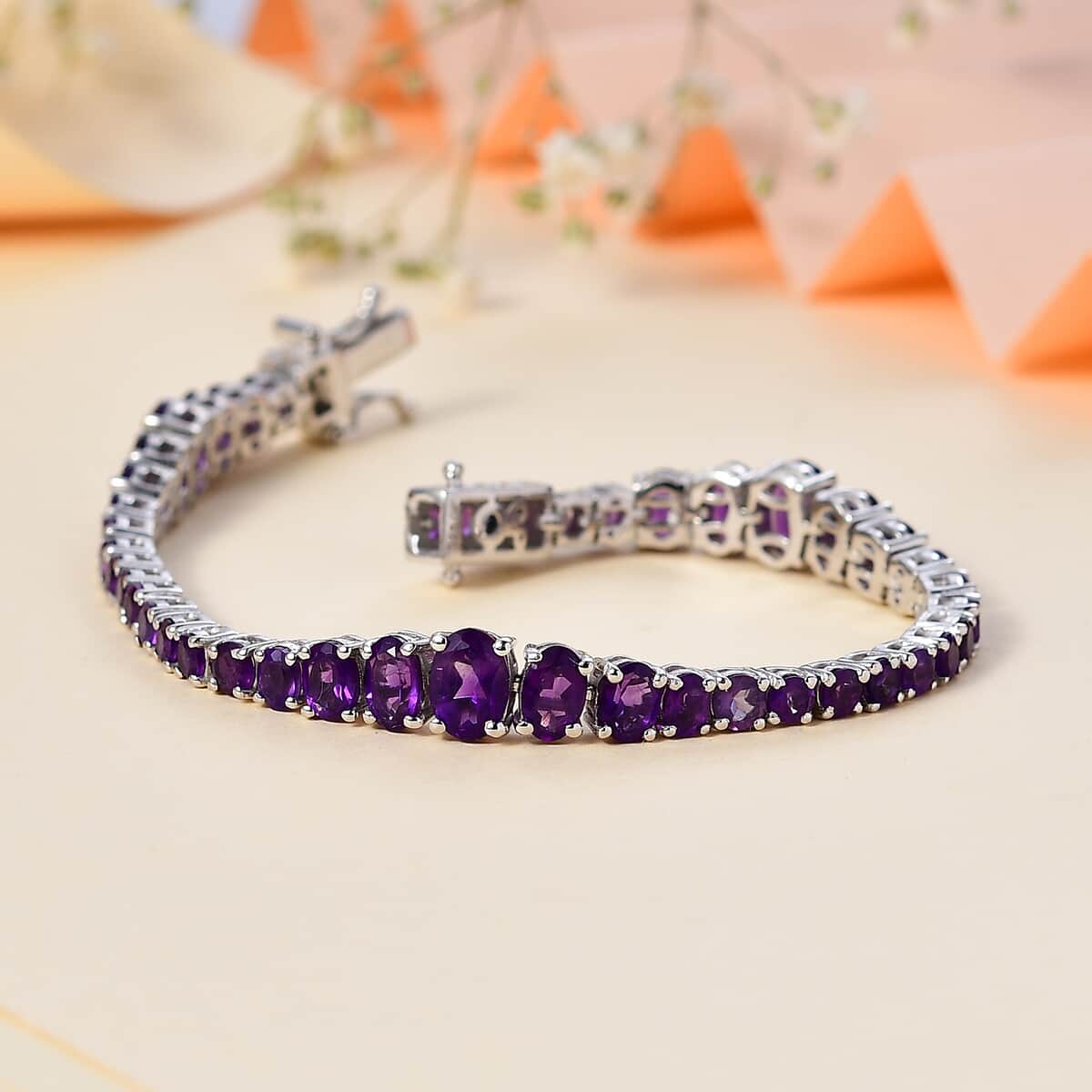 GP Art Deco Collection African Amethyst Bracelet in Rhodium Over Sterling Silver (6.50 In) 9.80 ctw image number 1