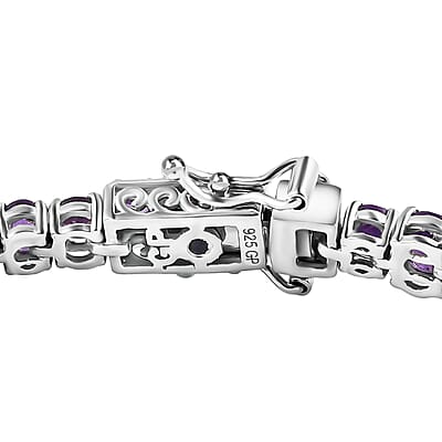 GP Art Deco Collection African Amethyst Bracelet in Rhodium Over Sterling Silver (6.50 In) 9.80 ctw