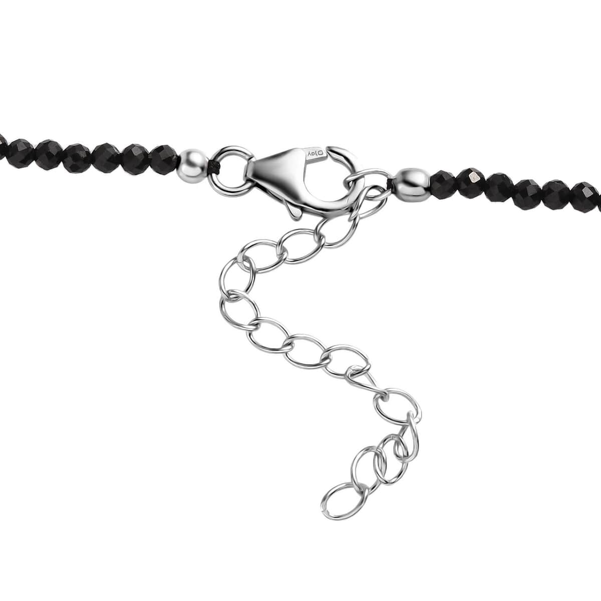 Elite Shungite Pendant with Thai Black Spinel Beaded Necklace (18 Inches) in Rhodium Over Sterling Silver 37.15 ctw image number 4