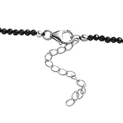 Elite Shungite Pendant with Thai Black Spinel Beaded Necklace 18-20 Inches in Rhodium Over Sterling Silver 37.15 ctw
