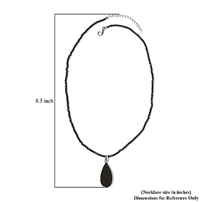Elite Shungite Pendant with Thai Black Spinel Beaded Necklace 18-20 Inches in Rhodium Over Sterling Silver 37.15 ctw