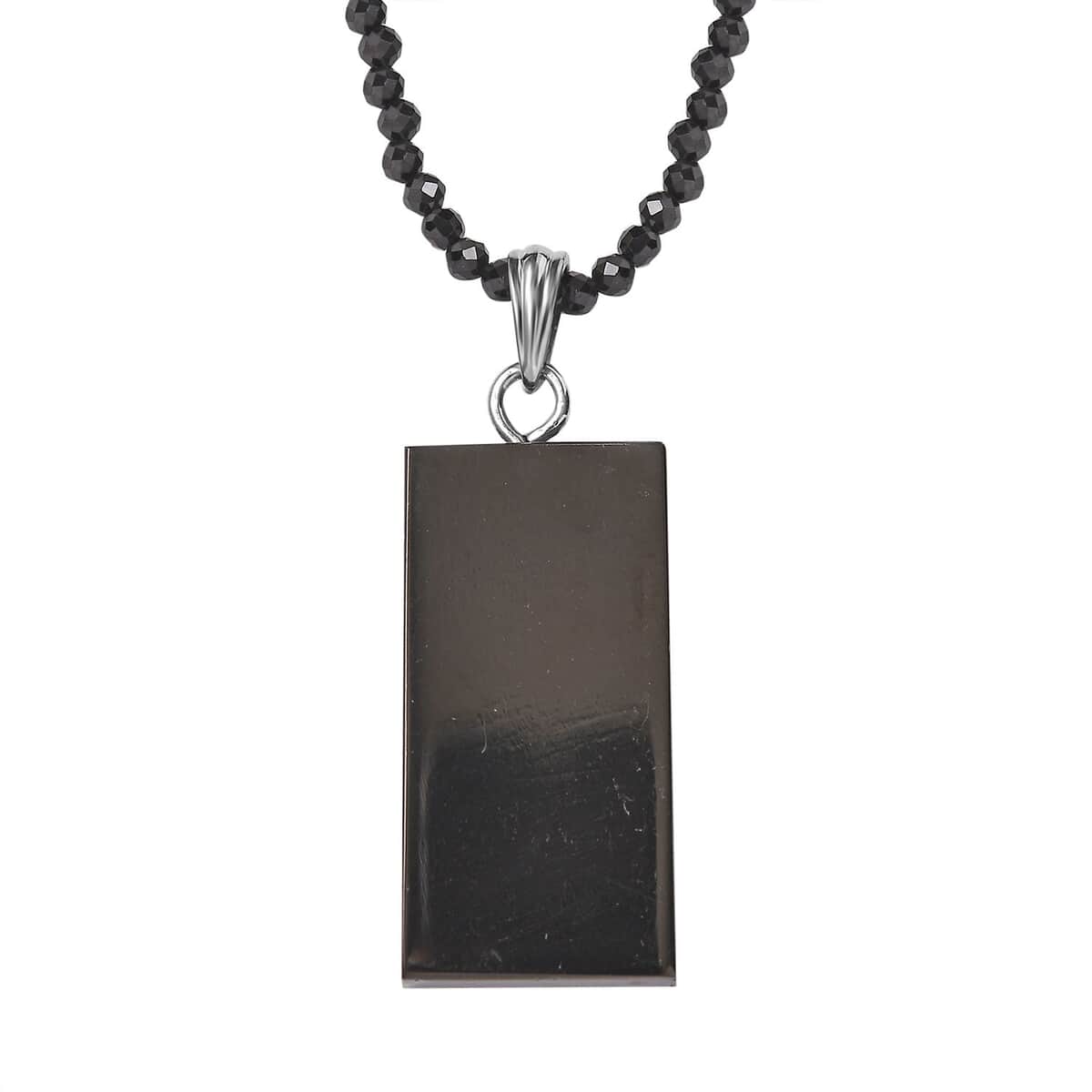 Elite Shungite Pendant with Thai Black Spinel Beaded Necklace 18-20 Inches in Rhodium Over Sterling Silver 41.00 ctw image number 0