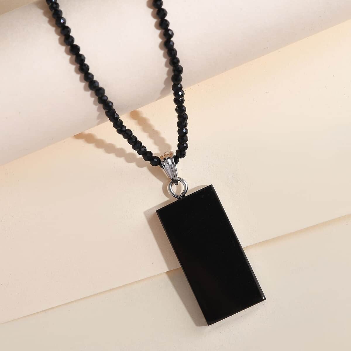 Elite Shungite Pendant with Thai Black Spinel Beaded Necklace 18-20 Inches in Rhodium Over Sterling Silver 41.00 ctw image number 1