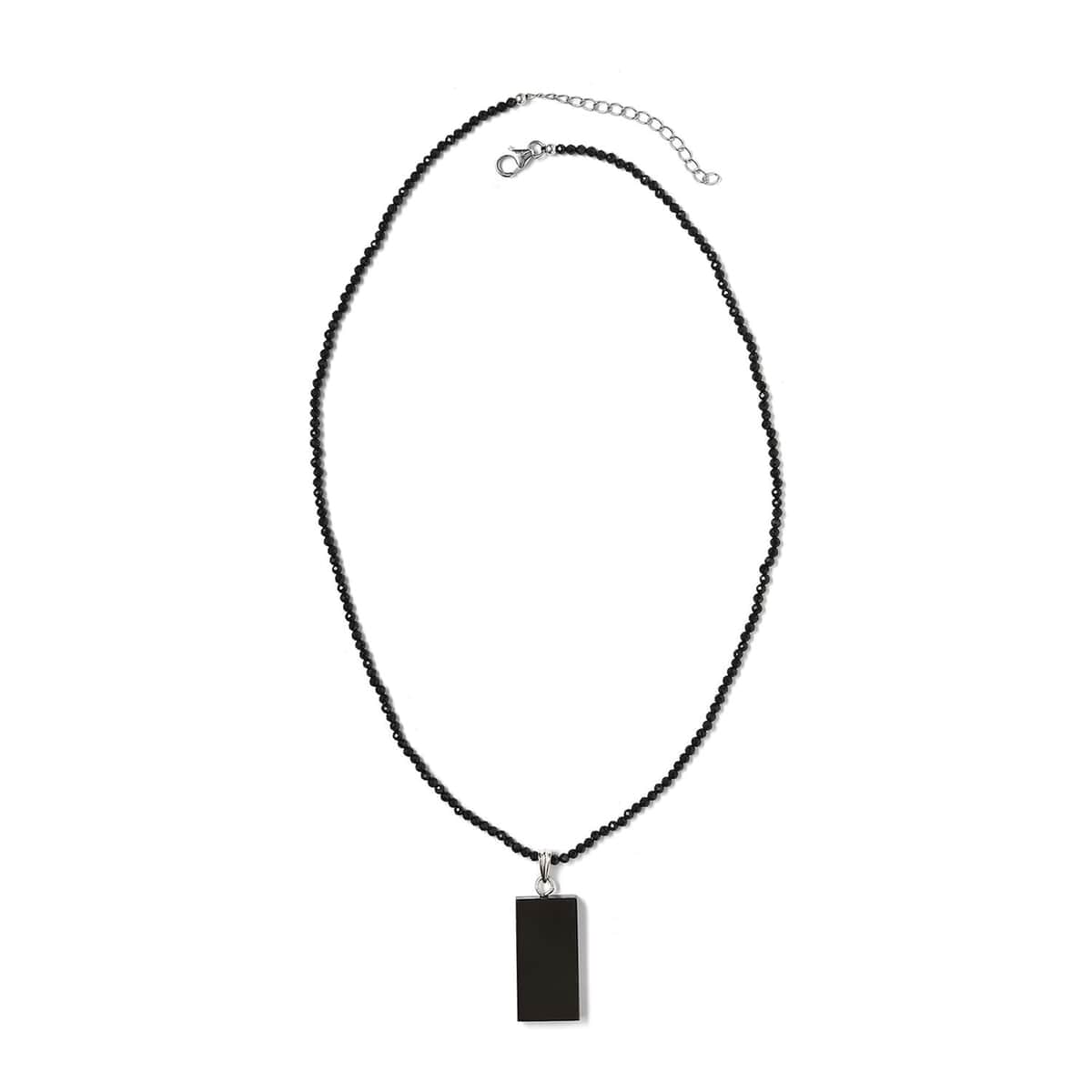 Elite Shungite Pendant with Thai Black Spinel Beaded Necklace 18-20 Inches in Rhodium Over Sterling Silver 41.00 ctw image number 3