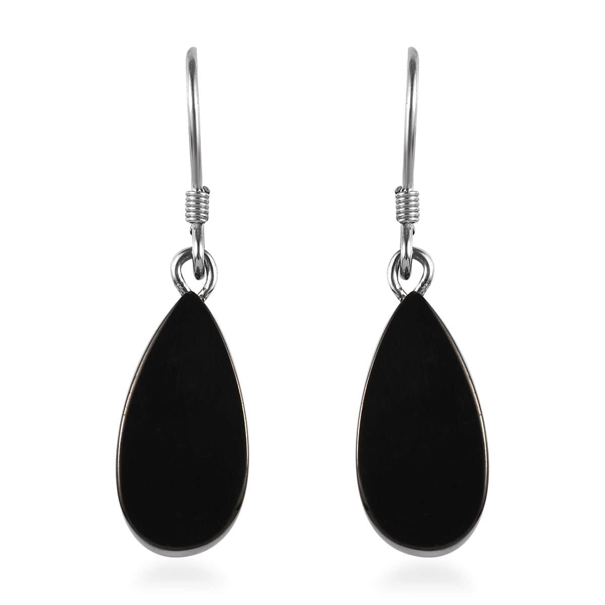 Elite Shungite Pear Dangle Earrings in Rhodium Over Sterling Silver 12.00 ctw image number 0
