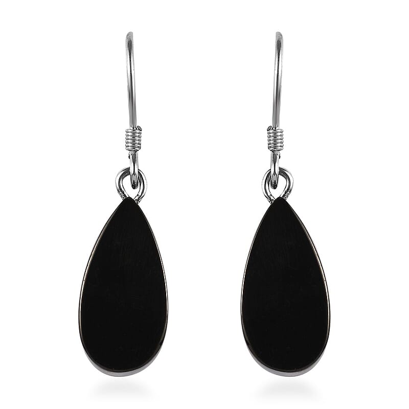 Elite Shungite Pear Dangle Earrings in Rhodium Over Sterling Silver 12.00 ctw