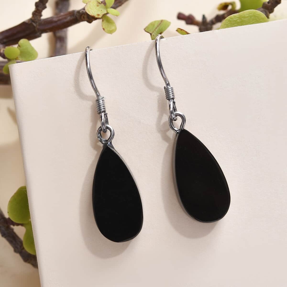 Elite Shungite Pear Dangle Earrings in Rhodium Over Sterling Silver 12.00 ctw image number 1
