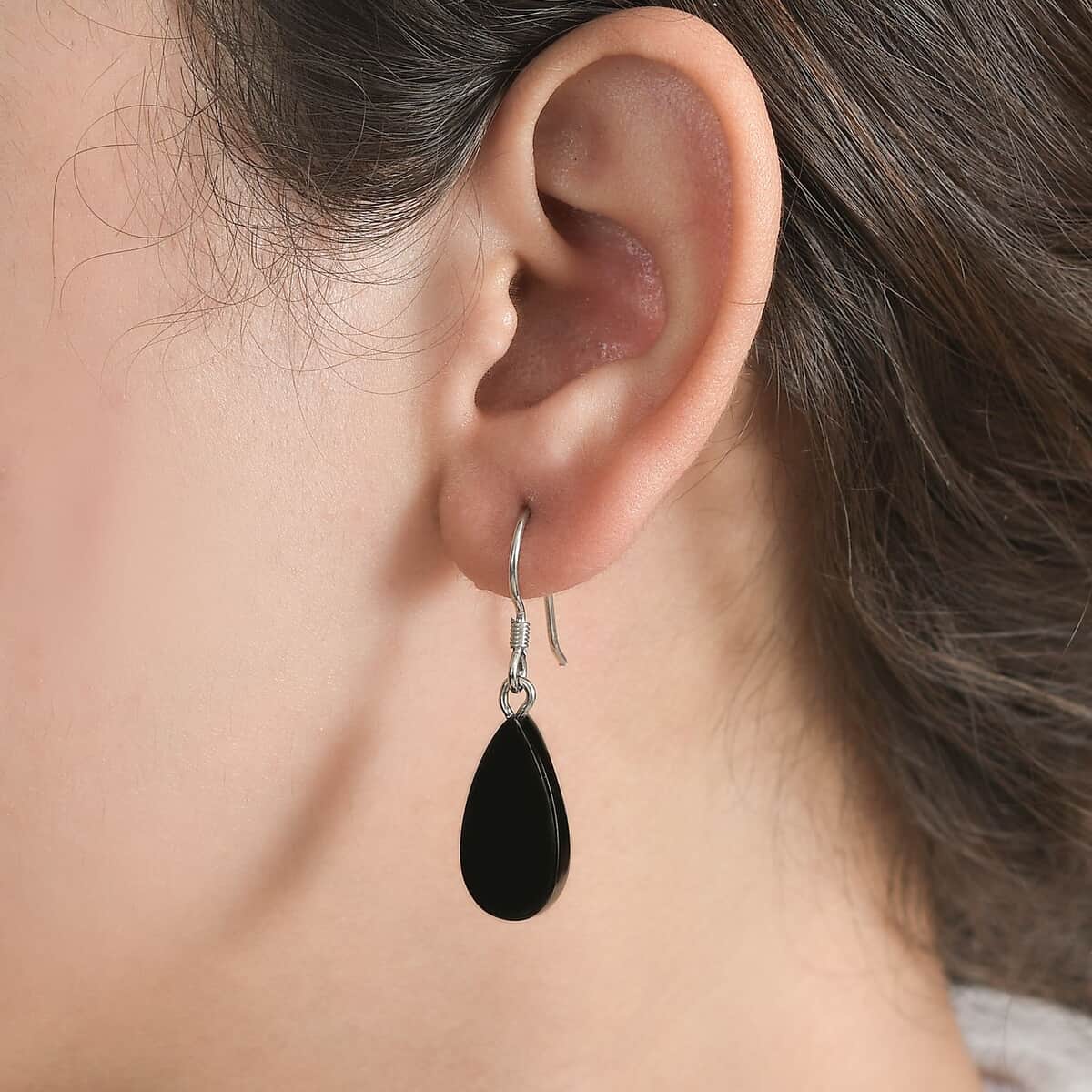 Elite Shungite Pear Dangle Earrings in Rhodium Over Sterling Silver 12.00 ctw image number 2