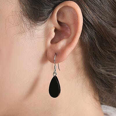 Elite Shungite Pear Dangle Earrings in Rhodium Over Sterling Silver 12.00 ctw