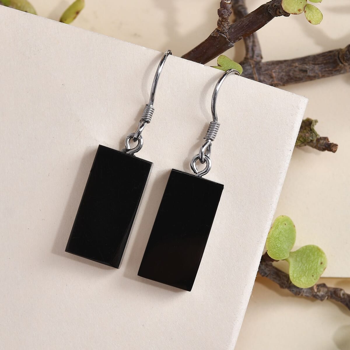 Elite Shungite Cushion Dangle Earrings in Rhodium Over Sterling Silver 16.10 ctw image number 1