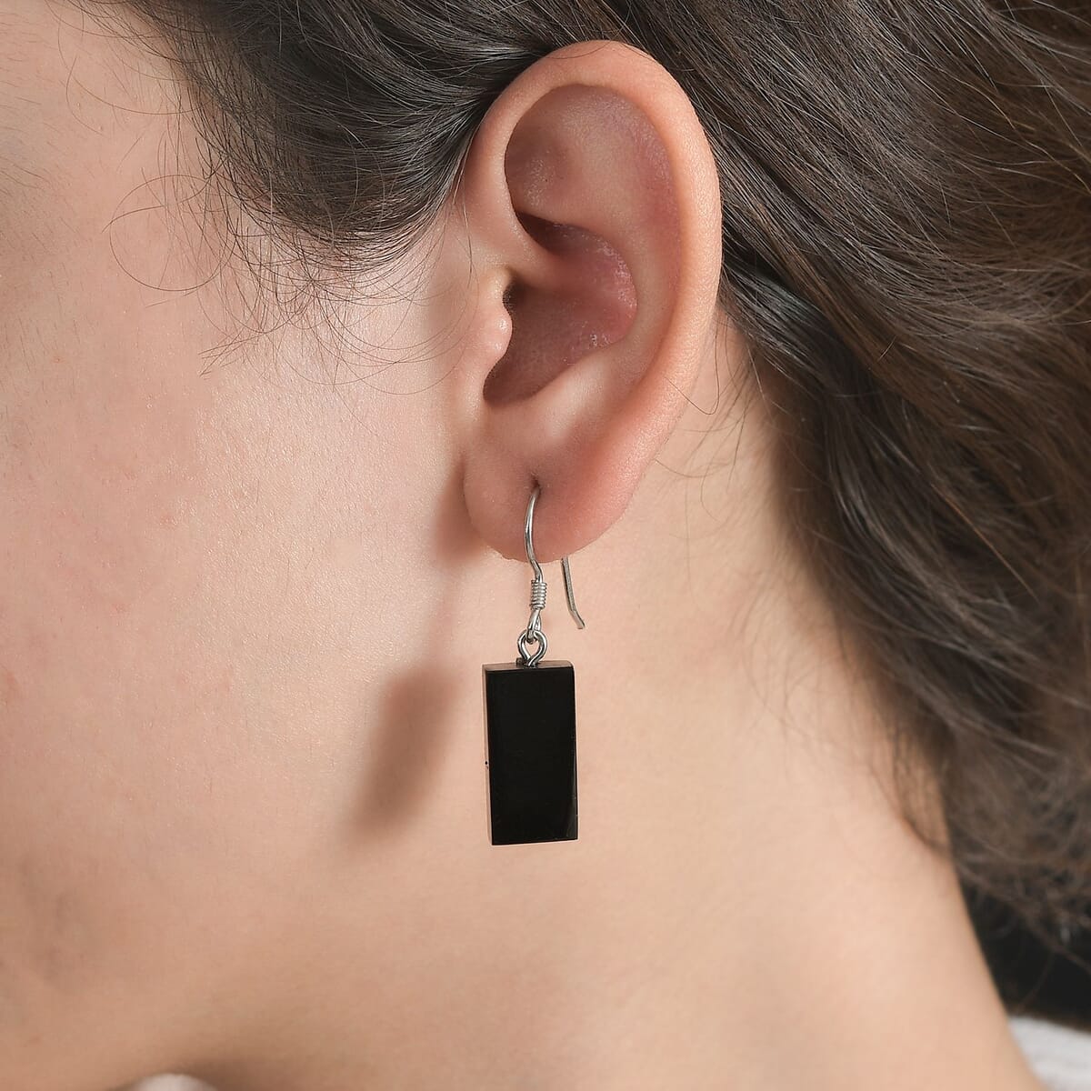 Elite Shungite Cushion Dangle Earrings in Rhodium Over Sterling Silver 16.10 ctw image number 2