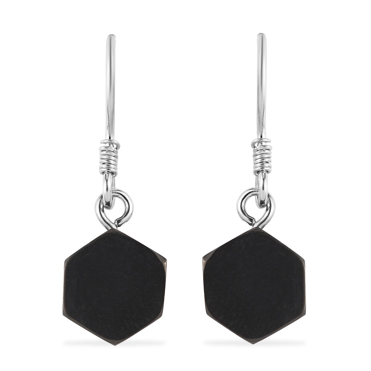 Elite Shungite Hexagon Dangle Earrings in Rhodium Over Sterling Silver 6.30 ctw image number 0