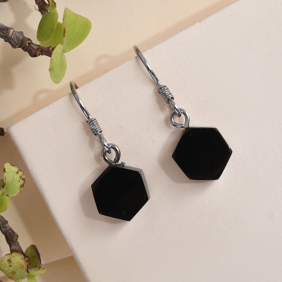 Elite Shungite Hexagon Dangle Earrings in Rhodium Over Sterling Silver 6.30 ctw image number 1