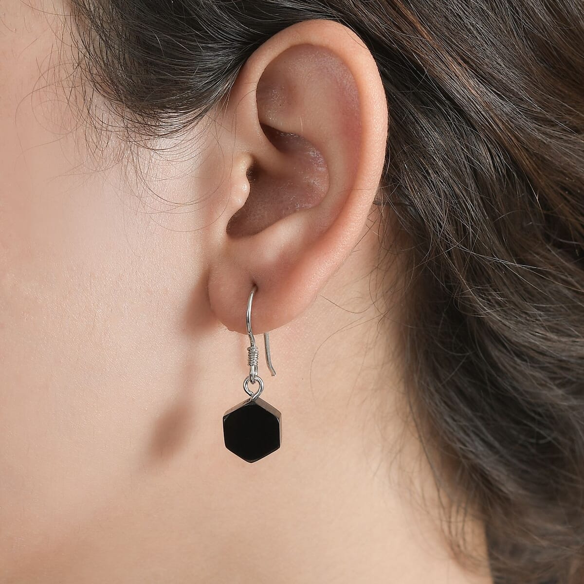 Elite Shungite Hexagon Dangle Earrings in Rhodium Over Sterling Silver 6.30 ctw image number 2