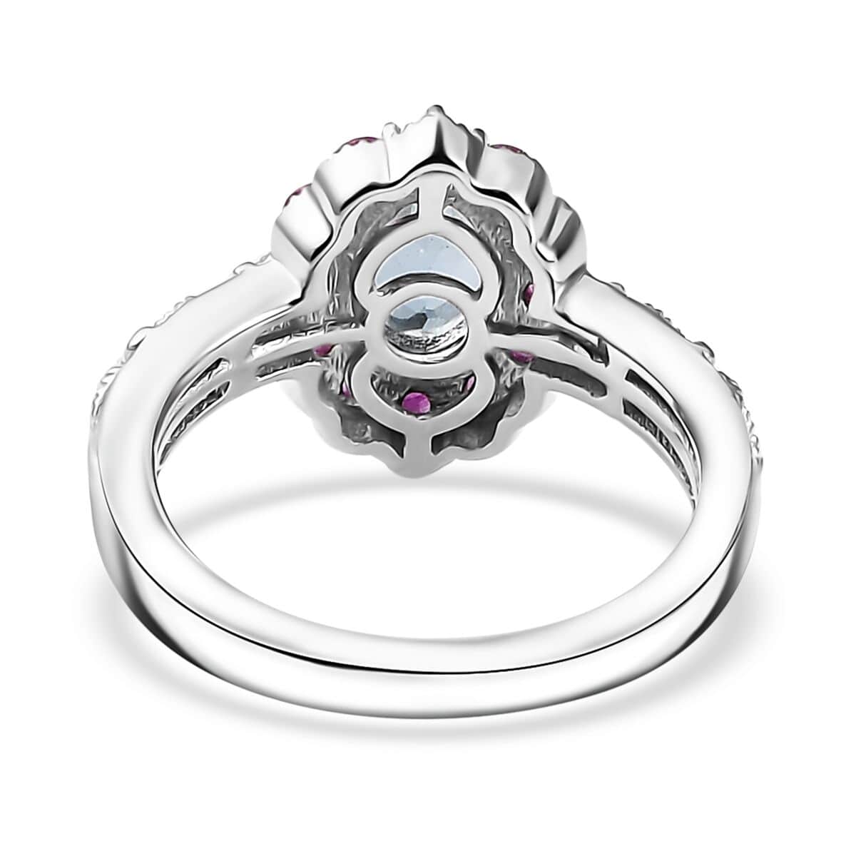 Santa Maria Aquamarine and Multi Gemstone Daisy Floral Ring in Rhodium Over Sterling Silver (Size 10.0) 1.20 ctw image number 4