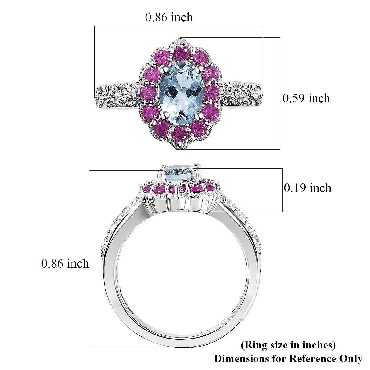 Santa Maria Aquamarine and Multi Gemstone Daisy Floral Ring in Rhodium Over Sterling Silver (Size 10.0) 1.20 ctw