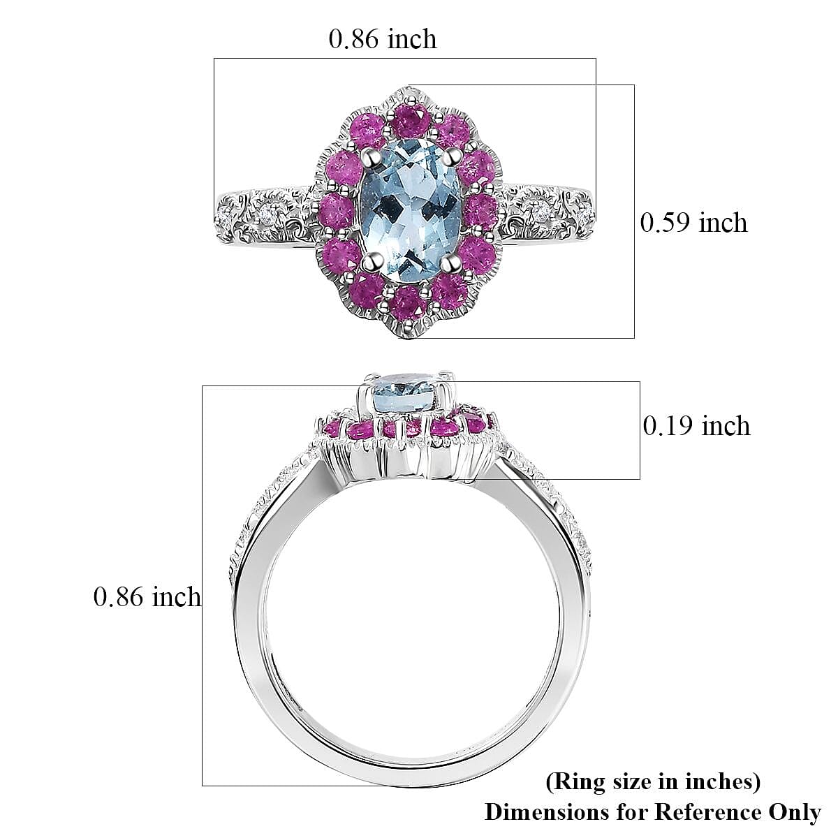 Santa Maria Aquamarine and Multi Gemstone Daisy Floral Ring in Rhodium Over Sterling Silver (Size 8.0) 1.20 ctw image number 5
