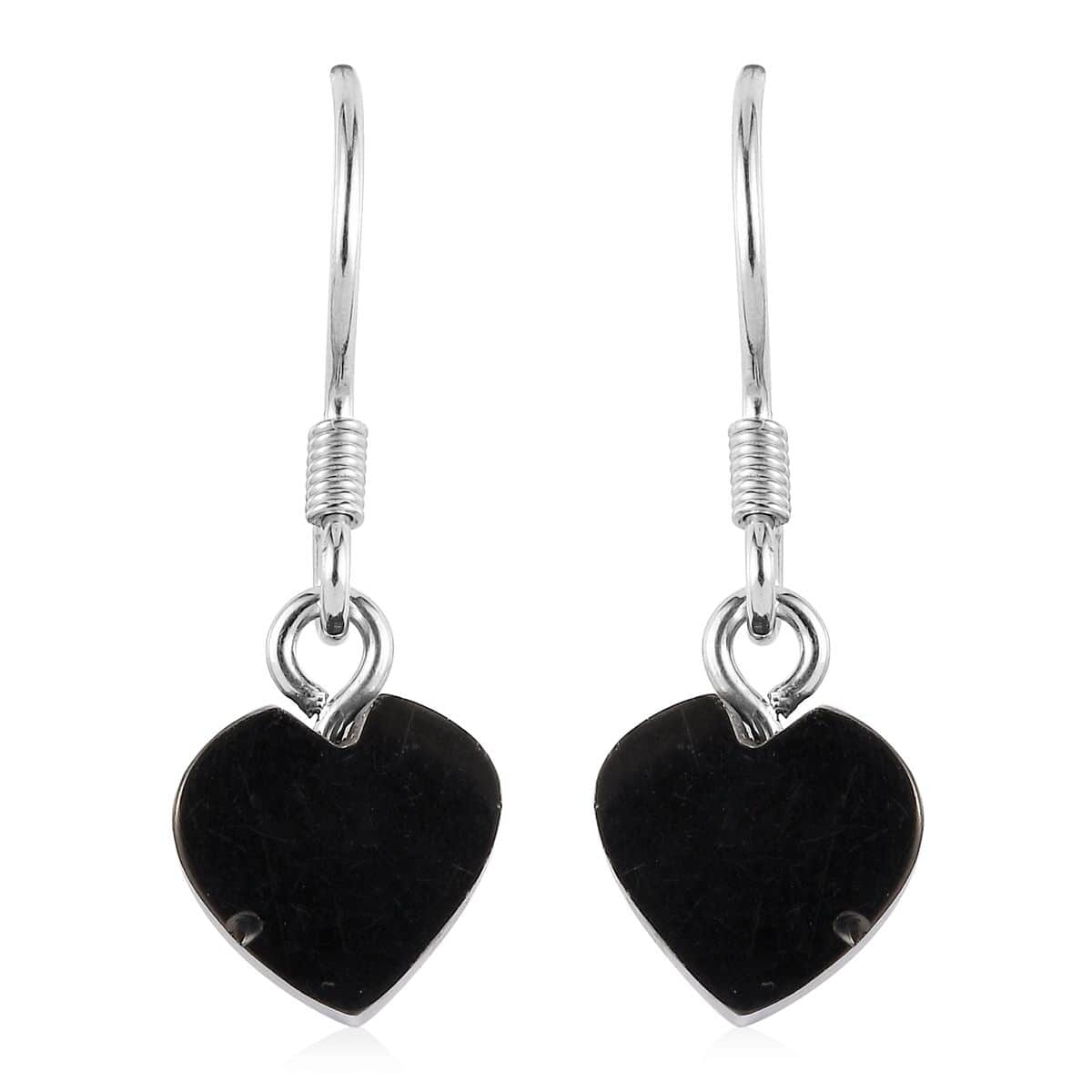 Elite Shungite Heart Dangle Earrings in Rhodium Over Sterling Silver 5.10 ctw image number 0