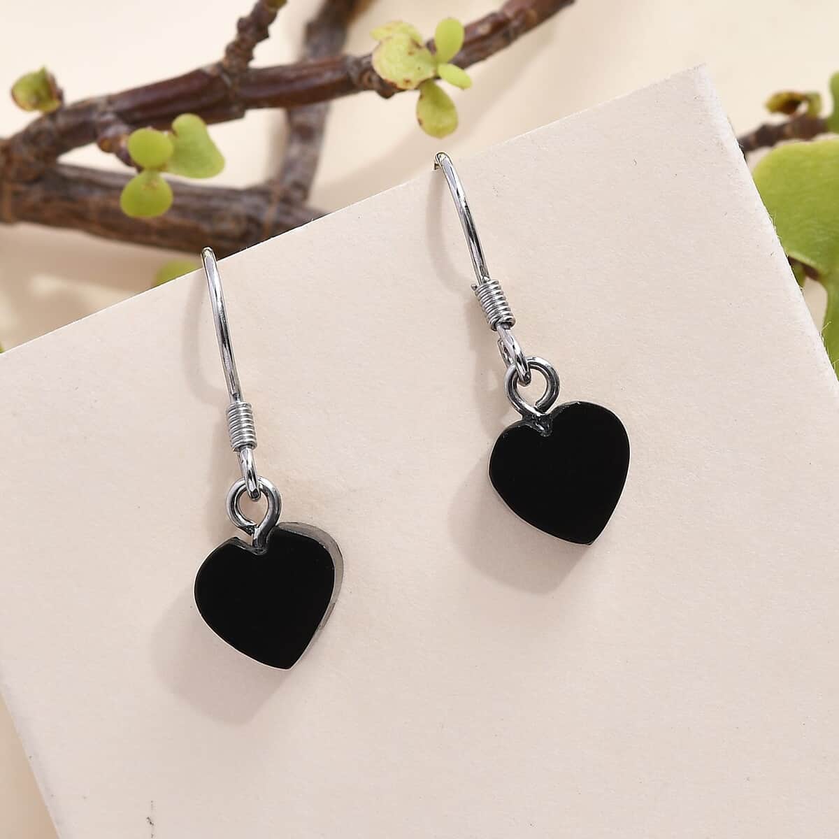 Elite Shungite Heart Dangle Earrings in Rhodium Over Sterling Silver 5.10 ctw image number 1