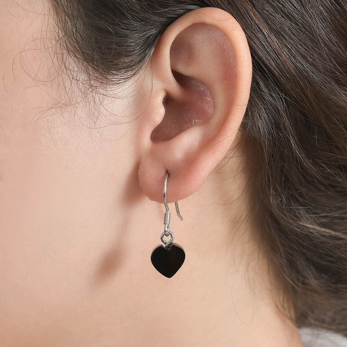 Elite Shungite Heart Dangle Earrings in Rhodium Over Sterling Silver 5.10 ctw image number 2