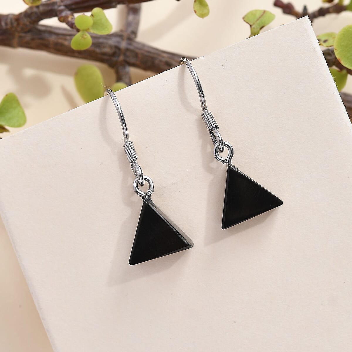 Elite Shungite Trillion Dangle Earrings in Rhodium Over Sterling Silver 4.30 ctw image number 1