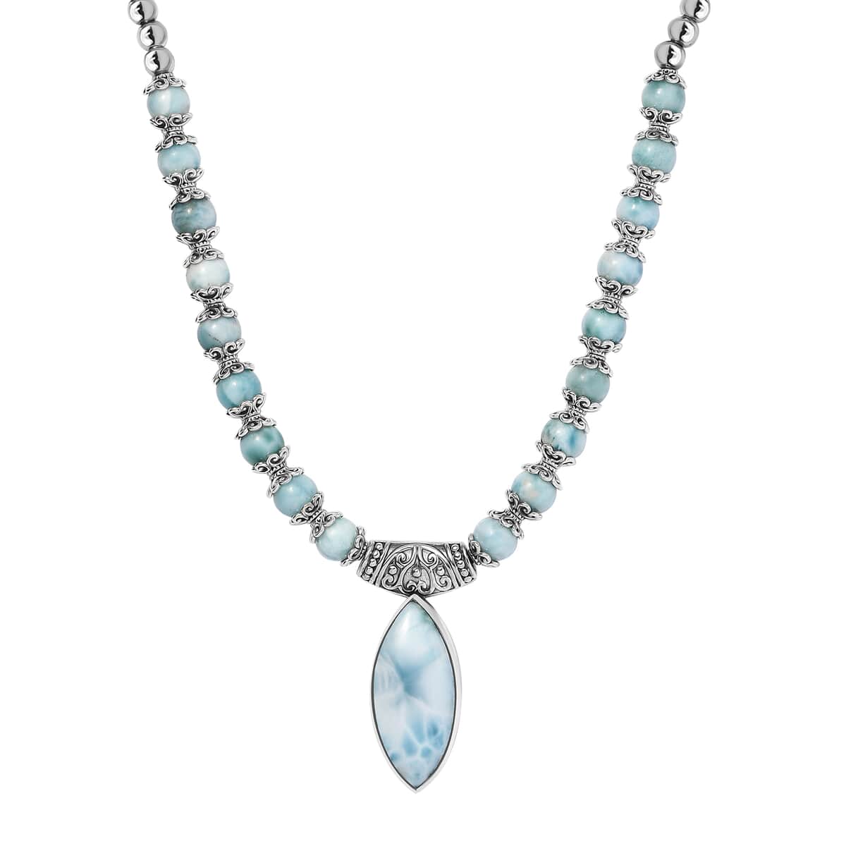 Larimar Necklace 18-20 Inches in Black Oxidized Sterling Silver 72.50 ctw image number 0