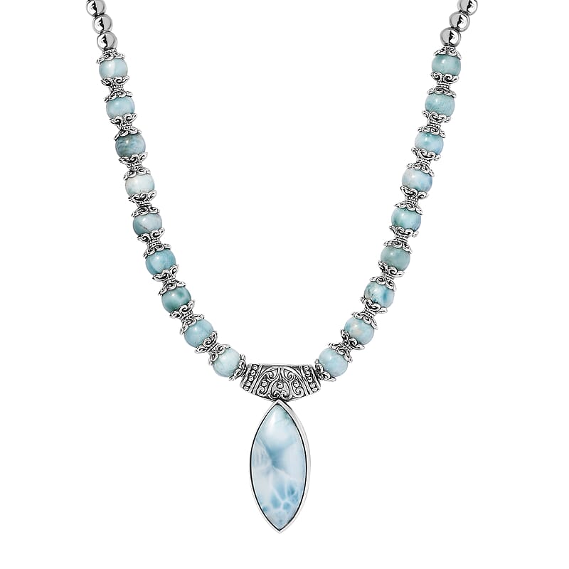 Larimar Necklace 18-20 Inches in Black Oxidized Sterling Silver 72.50 ctw