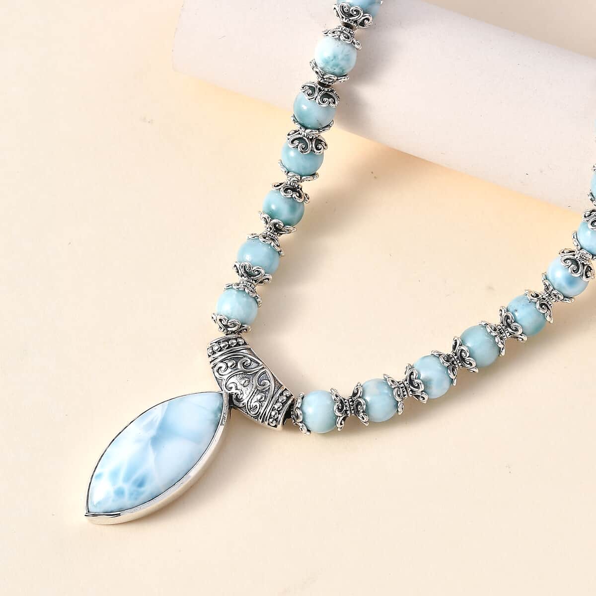 Larimar Necklace 18-20 Inches in Black Oxidized Sterling Silver 72.50 ctw image number 1