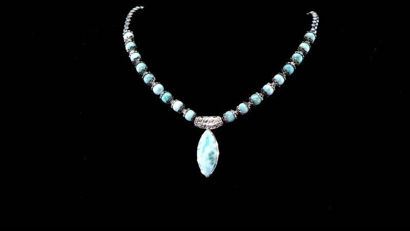 Larimar Necklace 18-20 Inches in Black Oxidized Sterling Silver 72.50 ctw