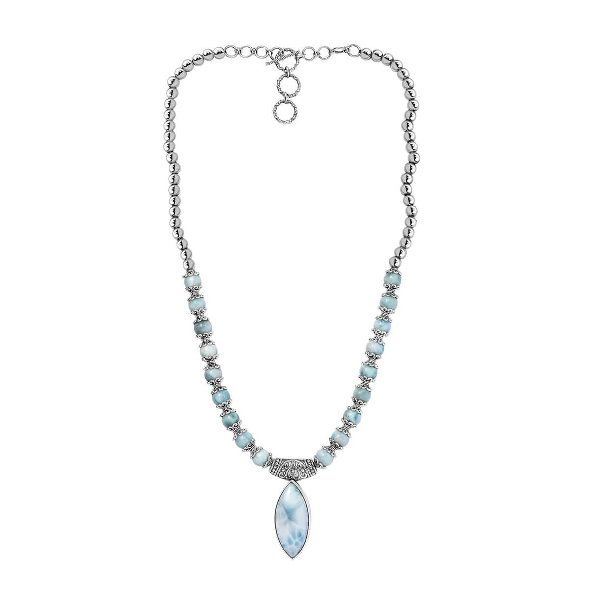 Larimar Necklace 18-20 Inches in Black Oxidized Sterling Silver 72.50 ctw image number 3