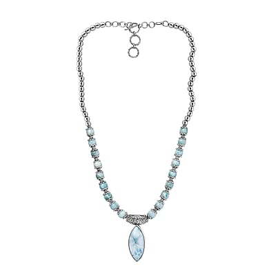 Larimar Necklace 18-20 Inches in Black Oxidized Sterling Silver 72.50 ctw