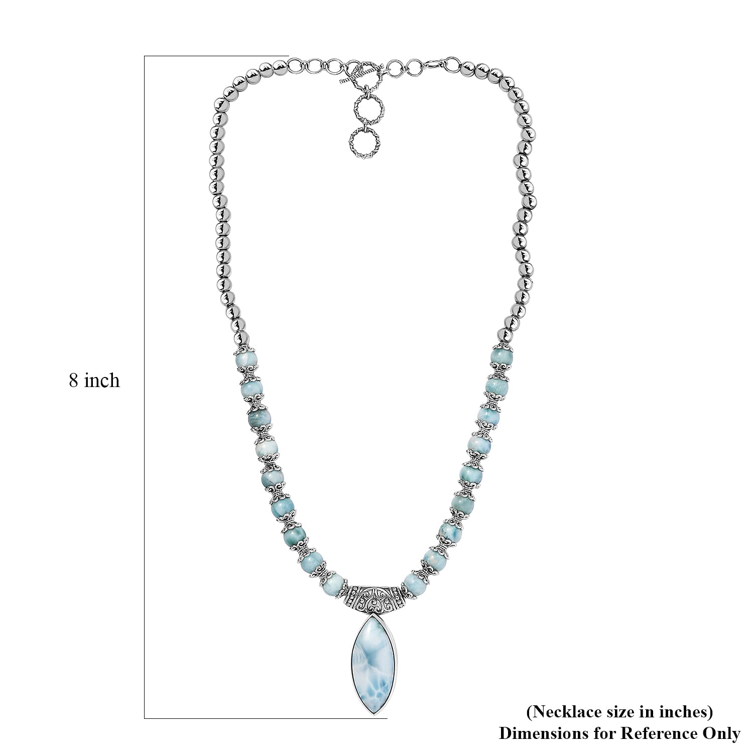 Larimar Necklace 18-20 Inches in Black Oxidized Sterling Silver 72.50 ctw