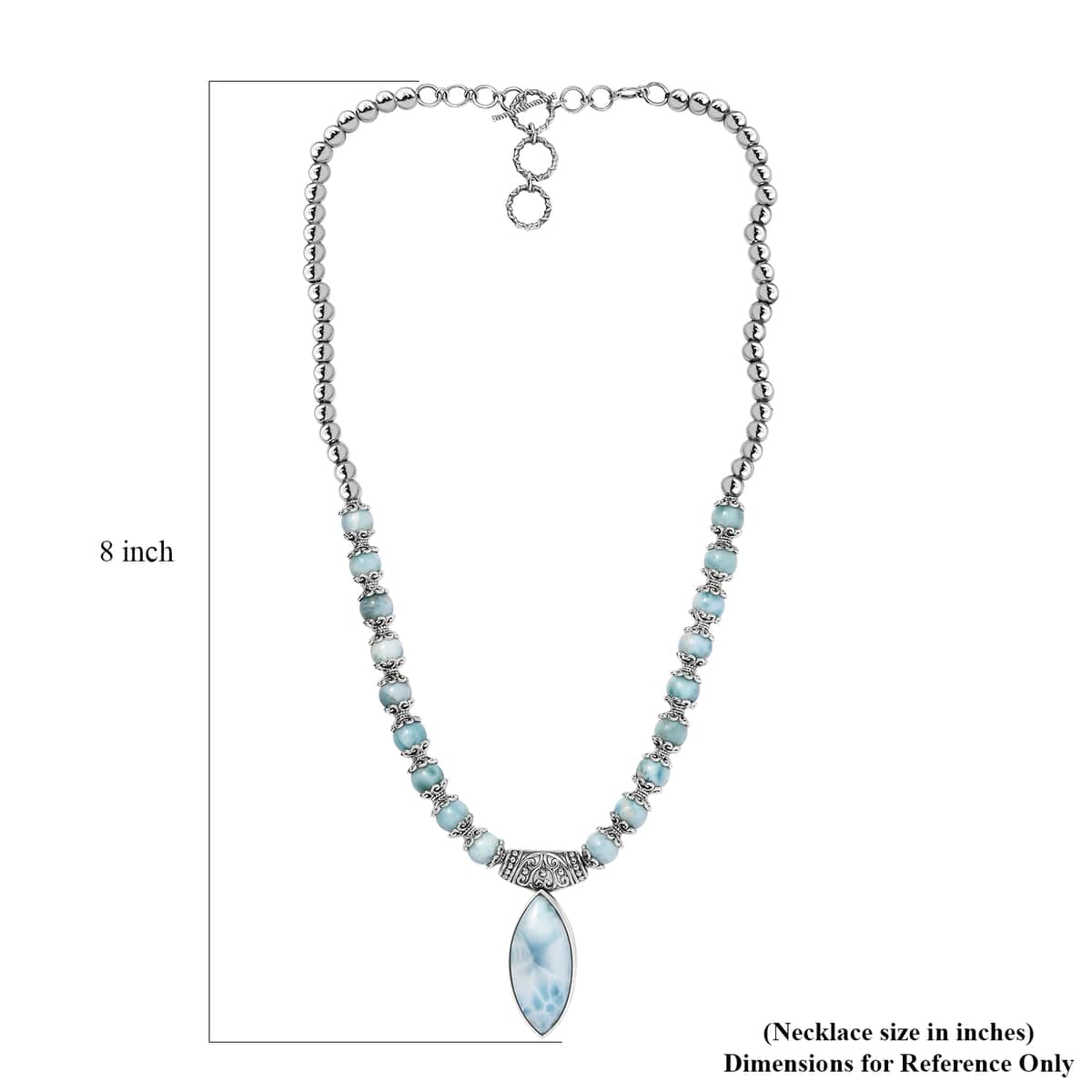 Larimar Necklace 18-20 Inches in Black Oxidized Sterling Silver 72.50 ctw image number 5