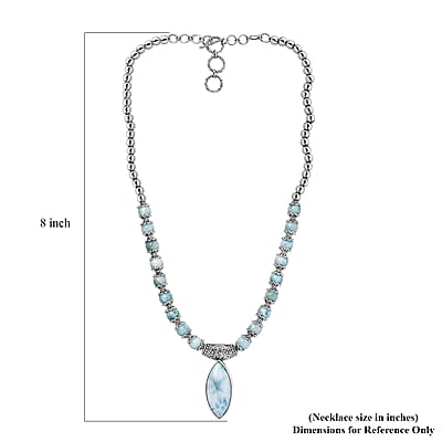 Larimar Necklace 18-20 Inches in Black Oxidized Sterling Silver 72.50 ctw