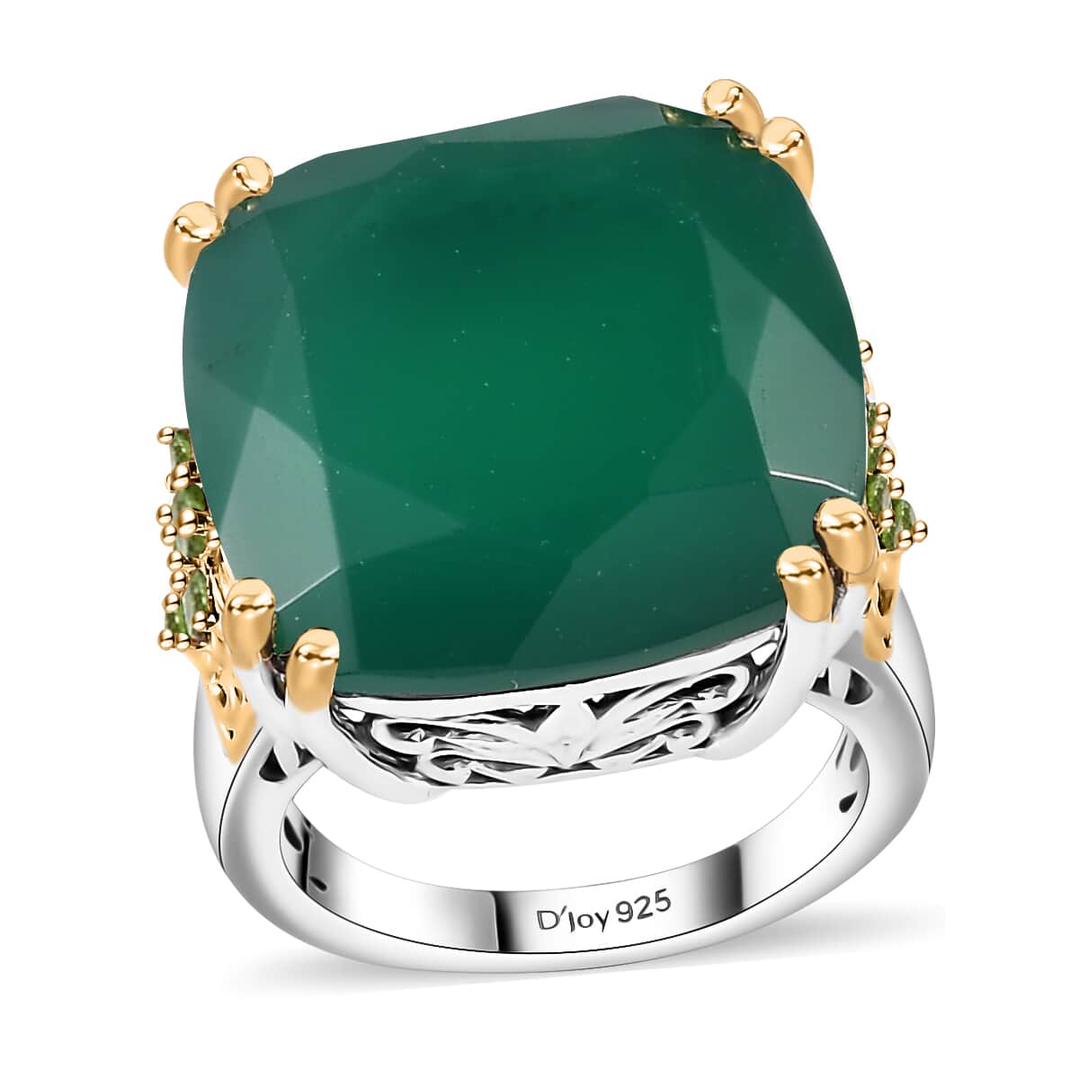 Green Onyx, Chrome Diopside Ring in Vermeil YG and Platinum Over Sterling Silver (Size 10.0) 18.75 ctw image number 0