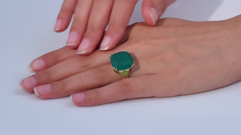 Green Onyx, Chrome Diopside Ring in Vermeil YG and Platinum Over Sterling Silver (Size 10.0) 18.75 ctw